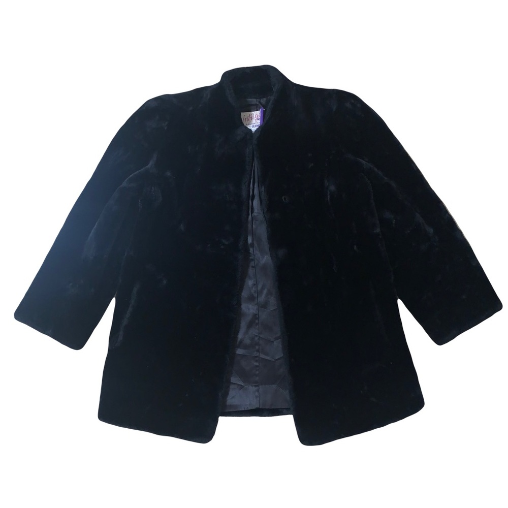 Vintage Intrigue Luxury Fabric by Glenoit Faux Mink Coat Rich Black Mint